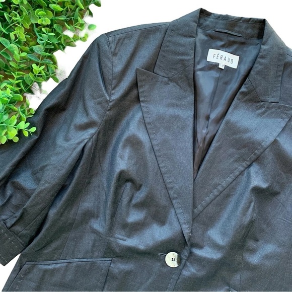 Feraud Virgin Wool Short Sleeve Buttoned Blazer Jacket Dark Gray Size FR48 US 16 - Picture 3 of 8